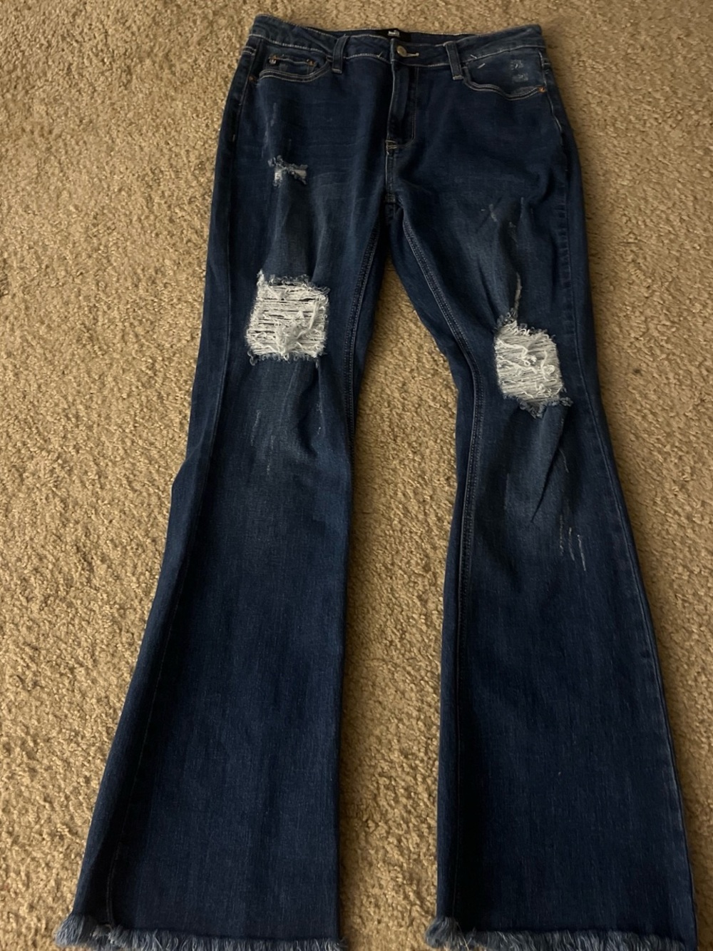 Black Label Dark Indigo Distressed Wide Leg Jeans